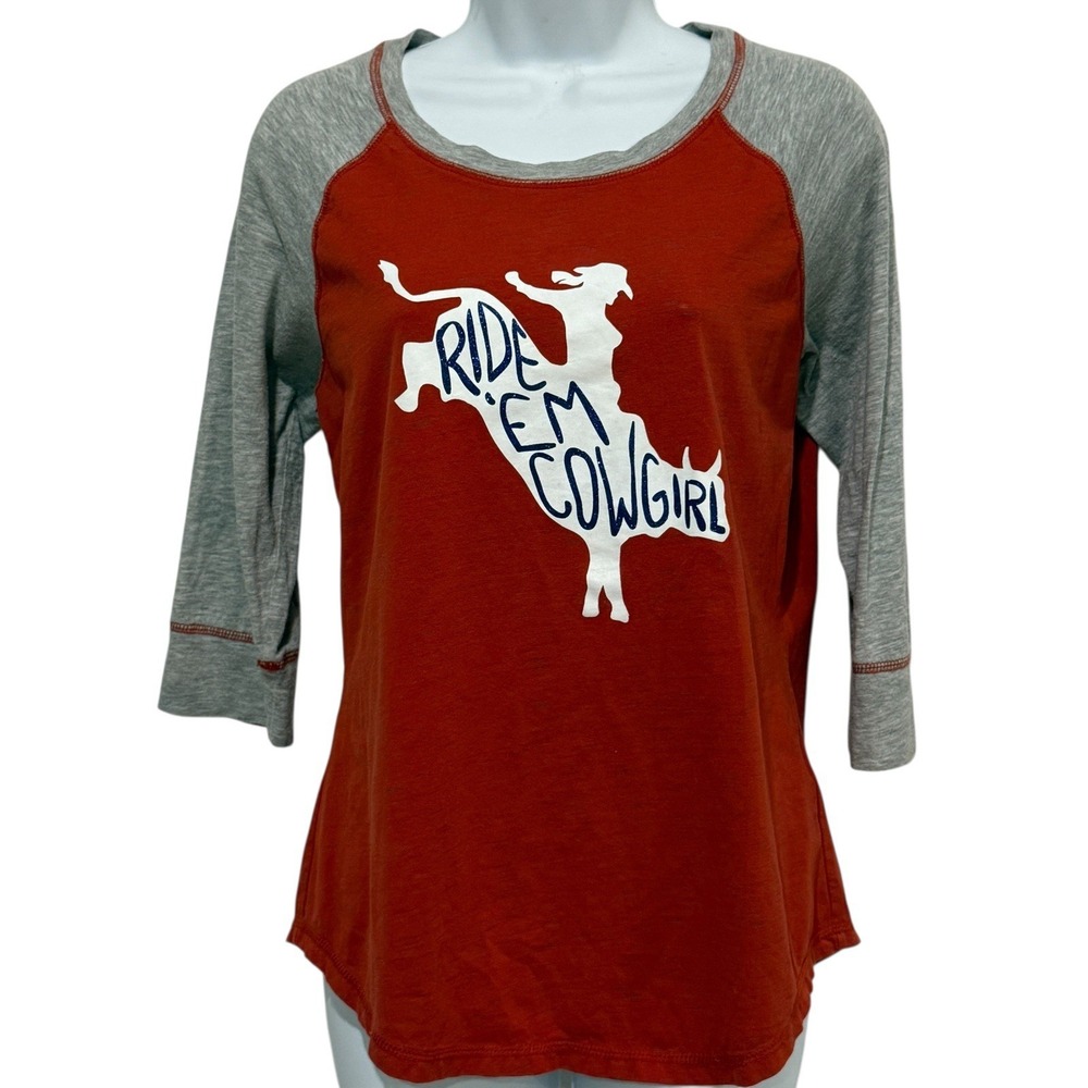 Ariat T-Shirt Women's L Baseball Tee RIDE EM COWGIRL Raglan Sleeves Western